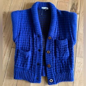 Vintage Yves Saint Laurent Textured Wool Knit Cardigan – Blue – Size S